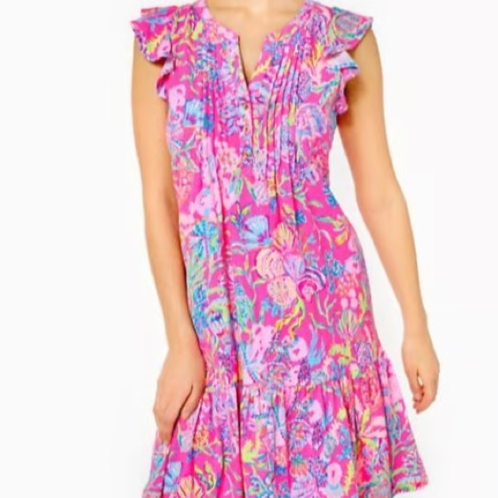 Lilly Pulitzer Golda Flutter Sleeve Dress XS Shell Me Something Good - Picture 2 of 5